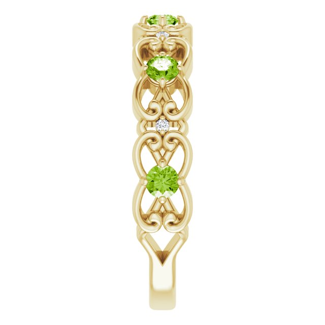 14K Yellow Natural Peridot & .02 CTW Natural Diamond Scroll Ring