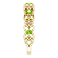 14K Yellow Natural Peridot & .02 CTW Natural Diamond Scroll Ring