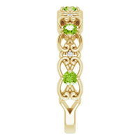 14K Yellow Natural Peridot & .02 CTW Natural Diamond Scroll Ring