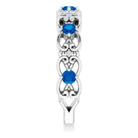 14K White Natural Blue Sapphire & .02 CTW Natural Diamond Scroll Ring