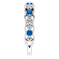 14K White Lab-Grown Blue Sapphire & .02 CTW Natural Diamond Scroll Ring