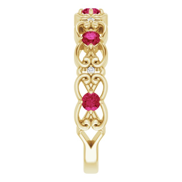 14K Yellow Lab-Grown Ruby & .02 CTW Natural Diamond Scroll Ring