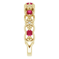 14K Yellow Lab-Grown Ruby & .02 CTW Natural Diamond Scroll Ring