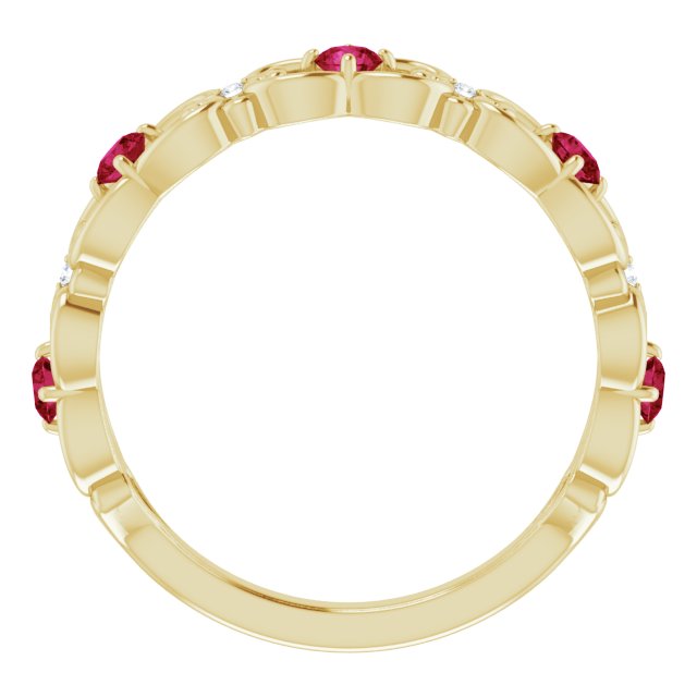 14K Yellow Lab-Grown Ruby & .02 CTW Natural Diamond Scroll Ring