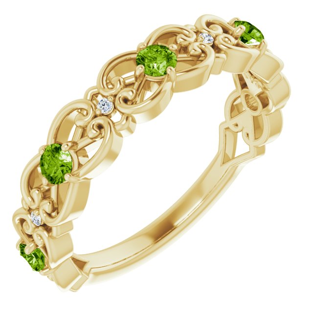 14K Yellow Natural Peridot & .02 CTW Natural Diamond Scroll Ring