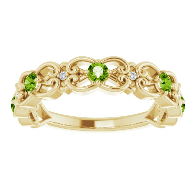 14K Yellow Natural Peridot & .02 CTW Natural Diamond Scroll Ring