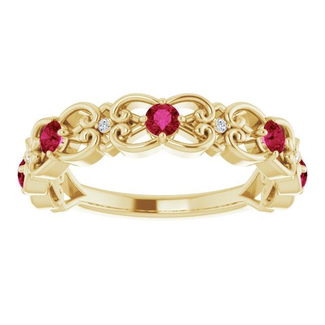 14K Yellow Lab-Grown Ruby & .02 CTW Natural Diamond Scroll Ring