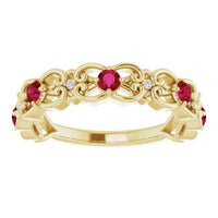 14K Yellow Lab-Grown Ruby & .02 CTW Natural Diamond Scroll Ring