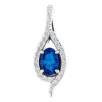 14K White Lab-Created Blue Sapphire & 1/8 CTW Diamond Pendant