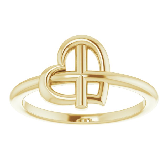 14K Yellow Heart Cross Ring 3