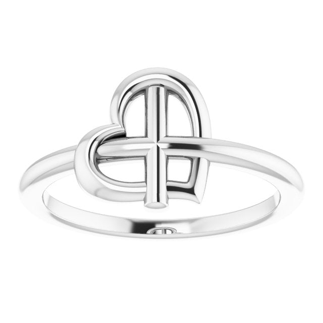 Sterling Silver Heart Cross Ring 3