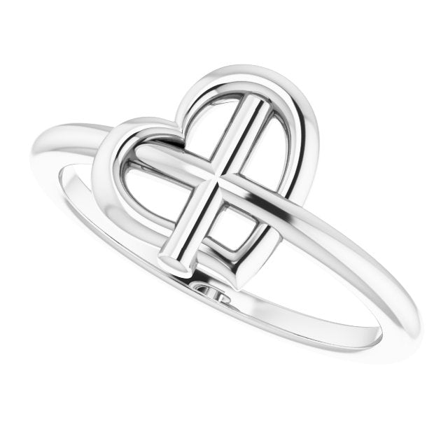 Sterling Silver Heart Cross Ring 5