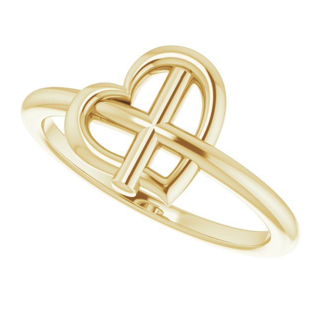 14K Yellow Heart Cross Ring 5