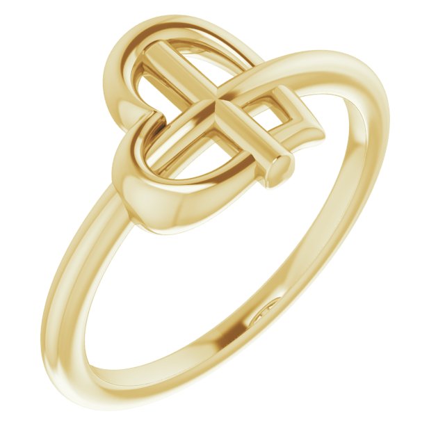 14K Yellow Heart Cross Ring 1