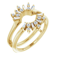 14K Yellow 1/3 CTW Natural Diamond Art Deco Baguette Ring Guard 