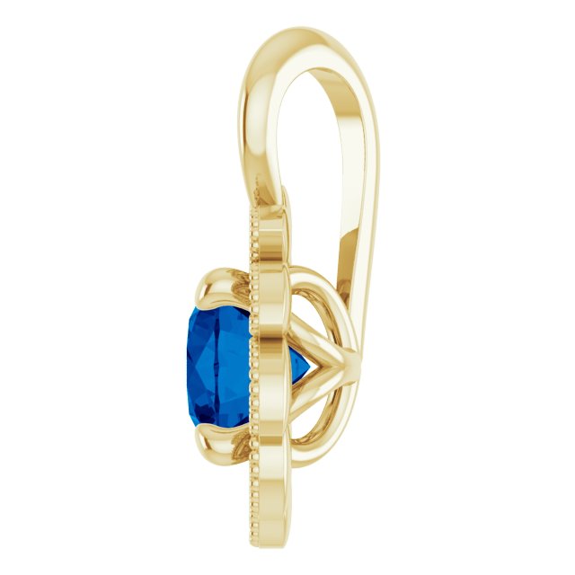 14K Yellow Lab-Created Blue Sapphire & .04 CTW Diamond Pendant