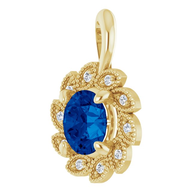 14K Yellow Lab-Created Blue Sapphire & .04 CTW Diamond Pendant