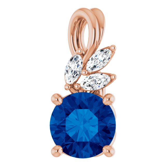 14K Rose Blue Sapphire & 1/10 CTW Diamond Pendant 1