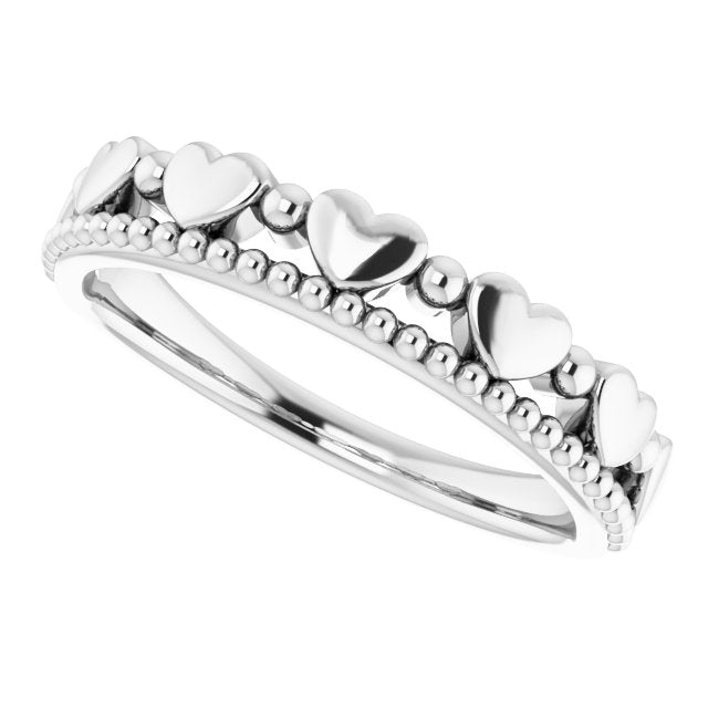 Sterling Silver Stackable Beaded Heart Ring 5