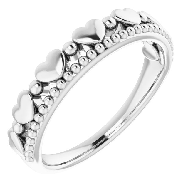 Sterling Silver Stackable Beaded Heart Ring 1