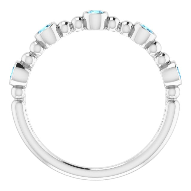 14K White Natural Aquamarine Stackable Ring