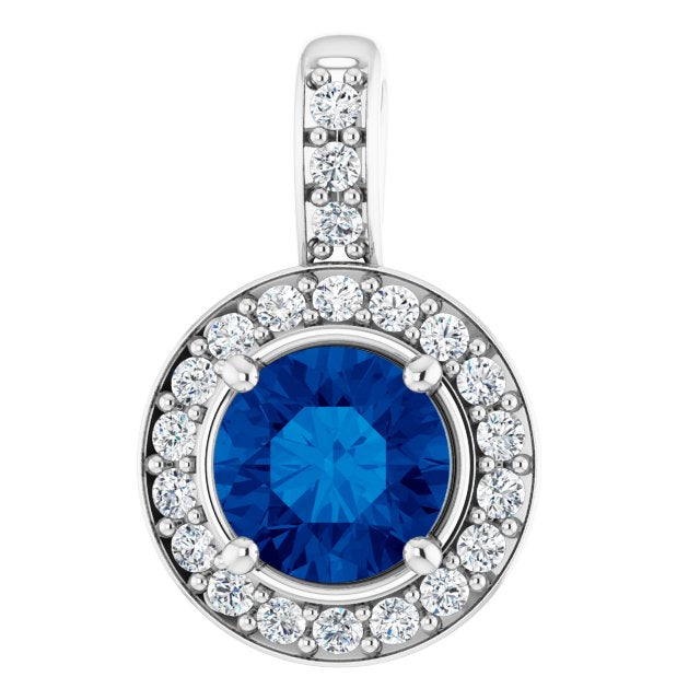 14K White Blue Sapphire & 1/5 CTW Diamond Pendant 1