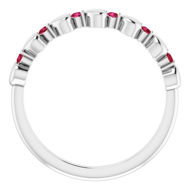 14K White Natural Ruby Heart Stackable Ring