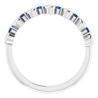 14K White Natural Blue Sapphire Heart Stackable Ring