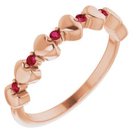 14K Rose Natural Ruby Heart Stackable Ring