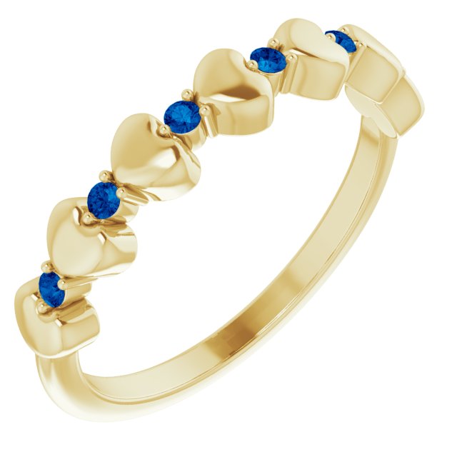 14K Yellow Natural Blue Sapphire Heart Stackable Ring