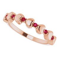 14K Rose Natural Ruby Heart Stackable Ring