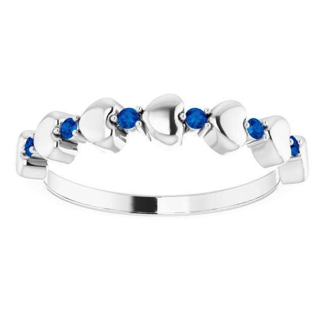 14K White Natural Blue Sapphire Heart Stackable Ring