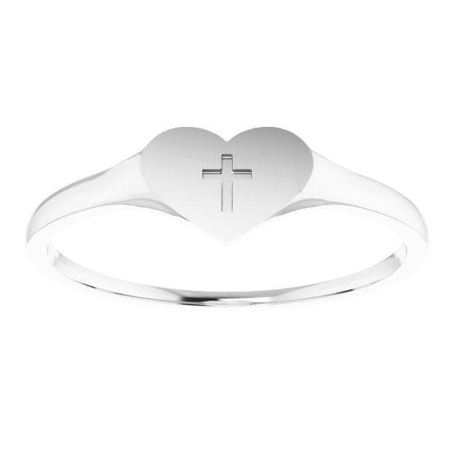 Platinum Heart & Cross Ring Size 5 3