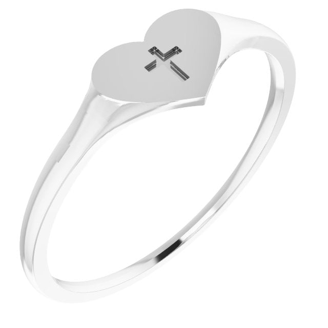 Platinum Heart & Cross Ring Size 5 1