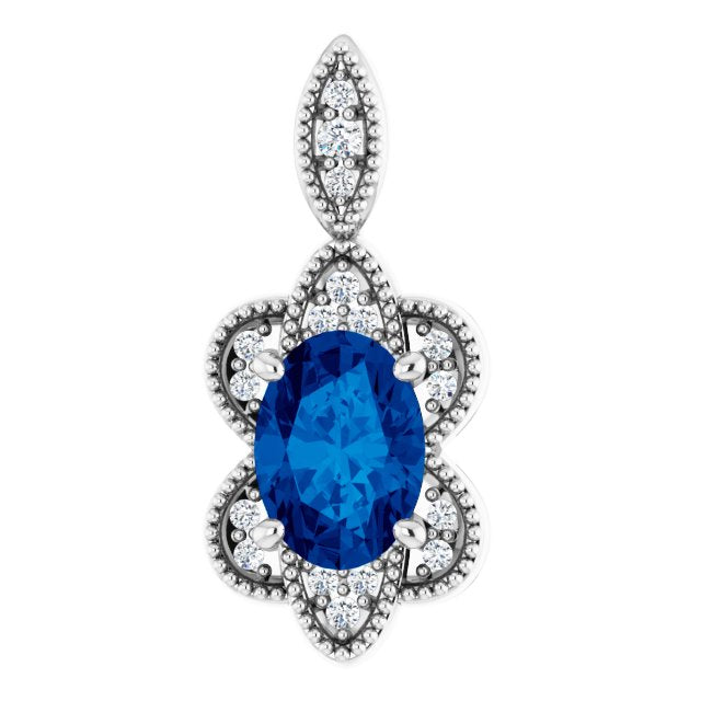 14K White Blue Sapphire & .06 CTW Diamond Pendant 1