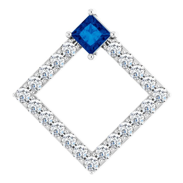 14K White Blue Sapphire & 3/8 CTW Diamond Pendant 1