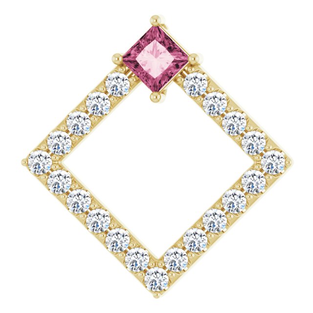 14K Yellow Pink Tourmaline & 3/8 CTW Diamond Pendant 1