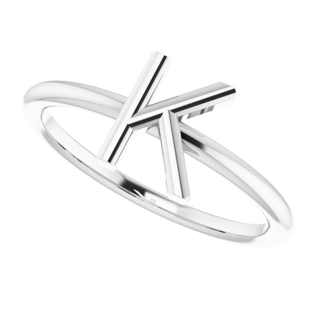 14K White Initial K Ring 5