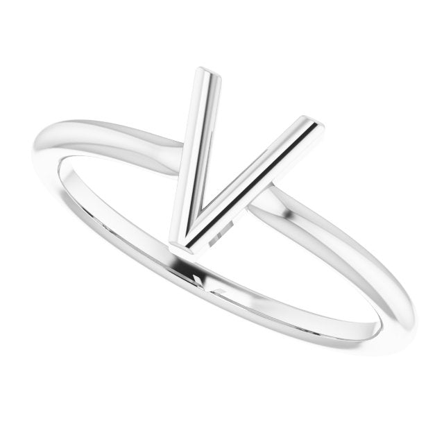 Sterling Silver Initial V Ring 5
