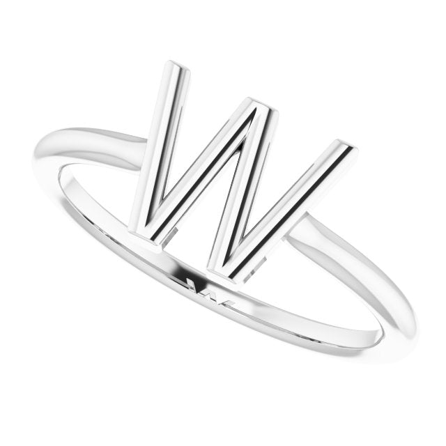 Sterling Silver Initial W Ring 5