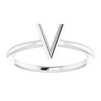 Sterling Silver Initial V Ring 3