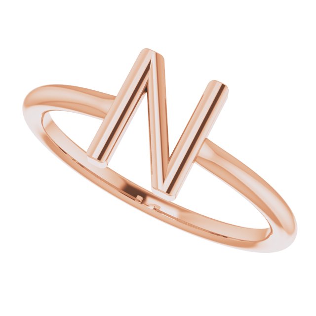 14K Rose Initial N Ring 5