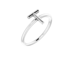 14K White Initial T Ring 1