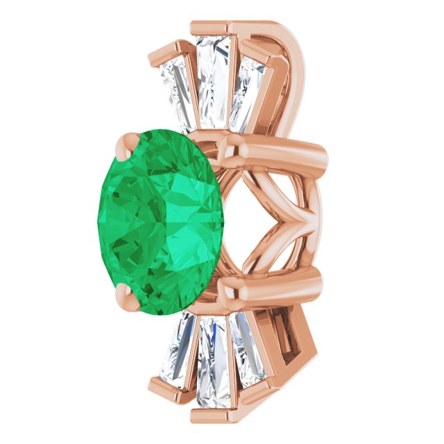 14K Rose Lab-Created Emerald & 1/6 CTW Diamond Pendant