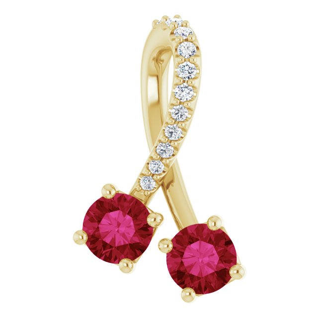 14K Yellow Lab-Created Ruby & .05 CTW Diamond Pendant