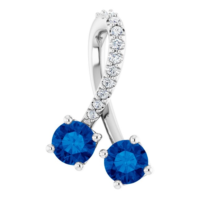 14K White Lab-Created Blue Sapphire & .05 CTW Diamond Pendant