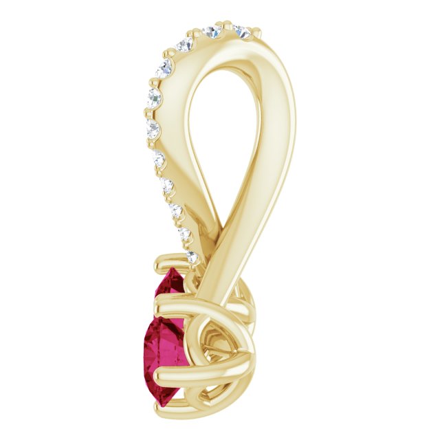 14K Yellow Lab-Created Ruby & .05 CTW Diamond Pendant