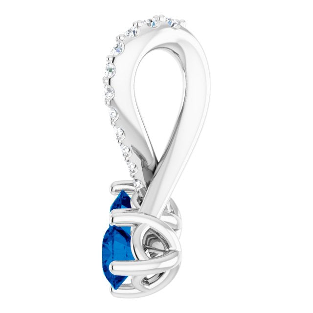 14K White Lab-Created Blue Sapphire & .05 CTW Diamond Pendant