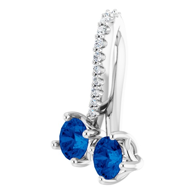 14K White Lab-Created Blue Sapphire & .05 CTW Diamond Pendant