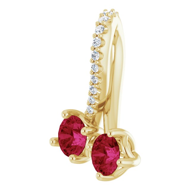 14K Yellow Lab-Created Ruby & .05 CTW Diamond Pendant